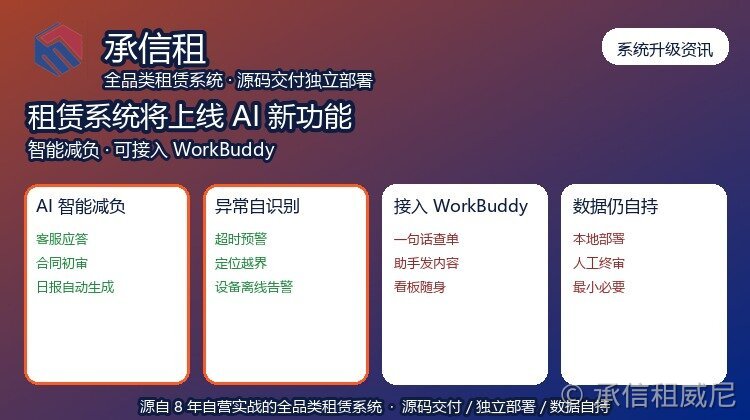 承信租租赁系统将上线AI功能：智能减负、可接入WorkBuddy